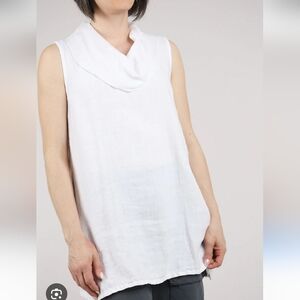 Fenini 100% Linen Draping Colw Neck  A-line Tunic Sleeveless Top Sz-M